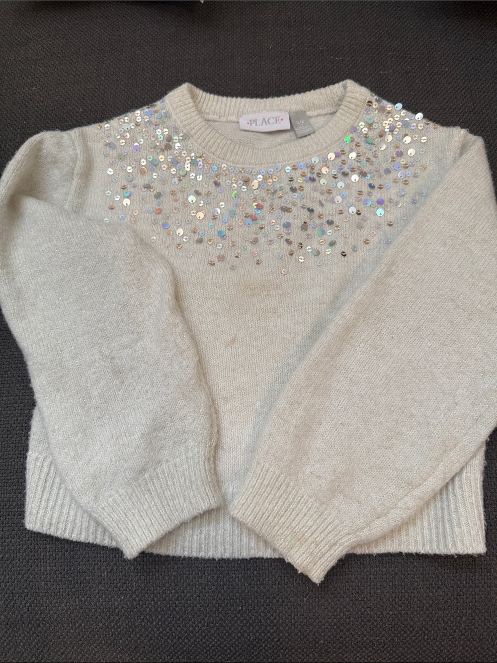 The Children's Place Cream Sequin Yoke Crewneck Sweater